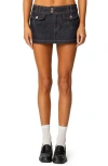Edikted Rae Low Rise Denim Miniskort In Dark-blue