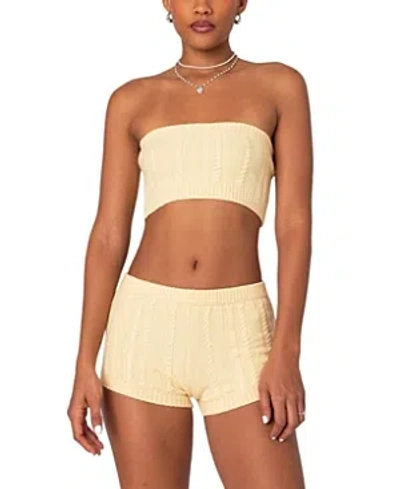 Edikted Raegan Cable Knit Bandeau Top In Yellow