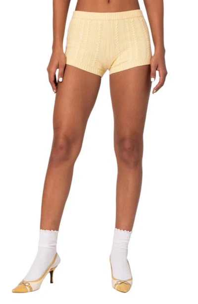 Edikted Raegan Cable Stitch Shorts In Yellow