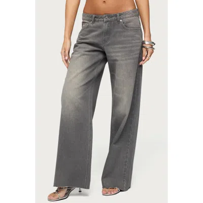 Edikted Raelynn Washed Low Rise Baggy Jeans In Gray