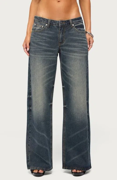 Edikted Raelynn Washed Low Rise Baggy Wide Leg Jeans In Blue