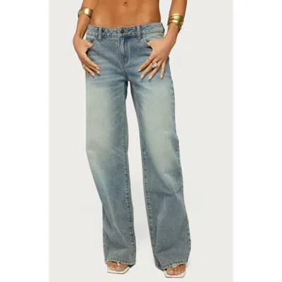 Edikted Raelynn Washed Low Rise Baggy Wide Leg Jeans In Blue