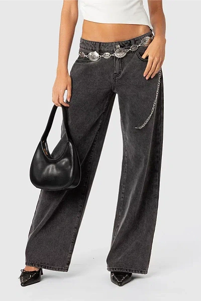 Edikted Raelynn Washed Low Rise Jeans In Black/washed, Women's At Urban Outfitters