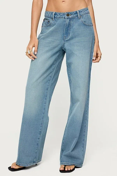 Edikted Raelynn Washed Low Rise Light Rinse Wash Jeans In Blue