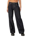 Edikted Raelynn Low Rise Wide Leg Jeans In Indigo Blue Raw Washed