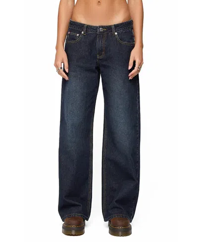 Edikted Raelynn Washed Low Rise Light Rinse Wash Jeans In Blue