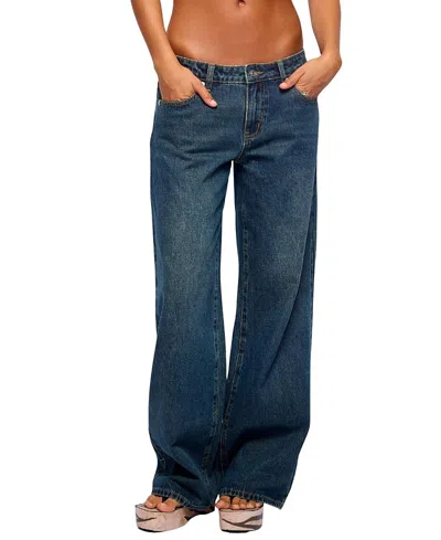 Edikted Raelynn Washed Low Rise Light Rinse Wash Jeans In Blue
