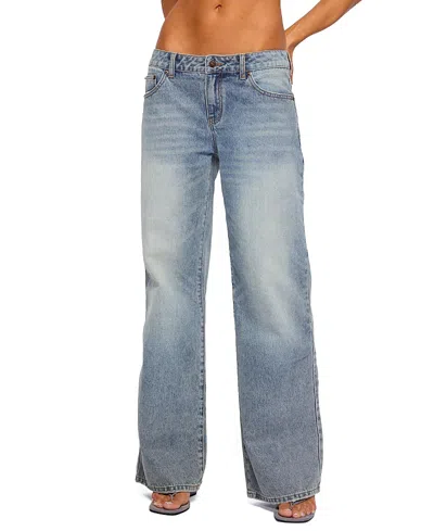 Edikted Raelynn Washed Low Rise Light Rinse Wash Jeans In Blue