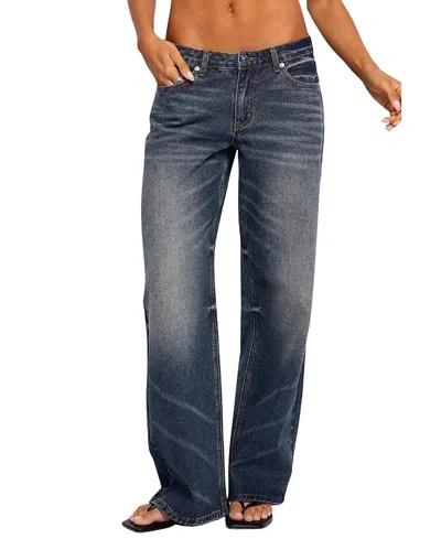 Edikted Raelynn Washed Low Rise Light Rinse Wash Jeans In Red