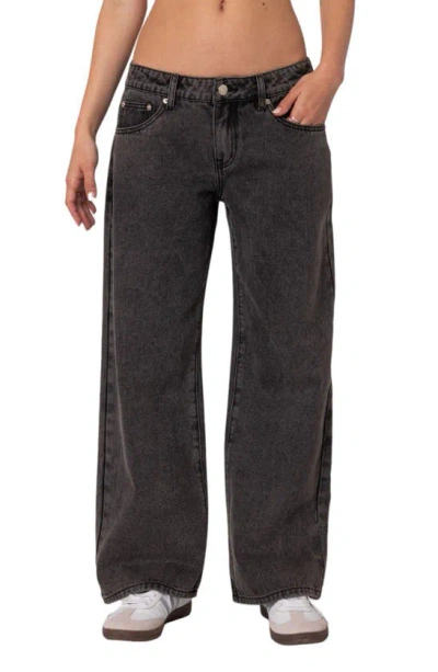 Edikted Raelynn Washed Wide Leg Jeans In Black-washed