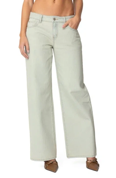 Edikted Raelynn Washed Wide Leg Jeans In Blue-vintage-washed