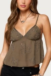 Edikted Raia Beaded Babydoll Camisole In Green