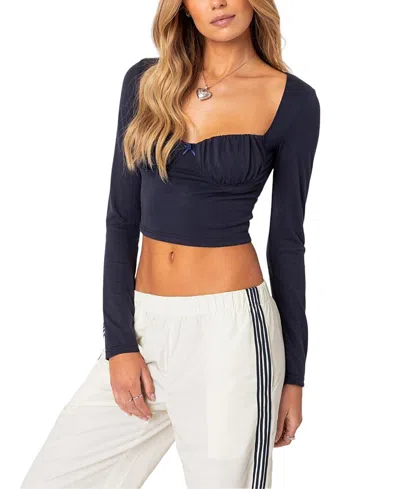 Edikted Rain Cupped Long Sleeve Top In Navy