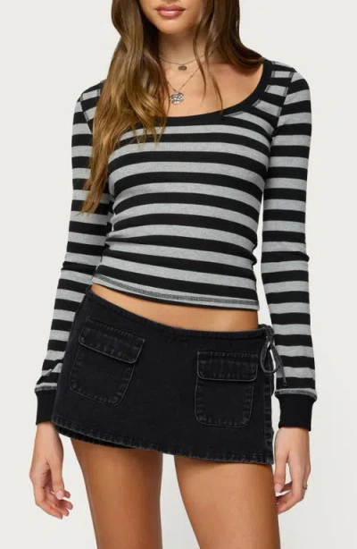 Edikted Rainey Stripe Long Sleeve Shirt In Black
