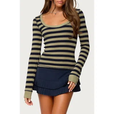 Edikted Rainey Stripe Scoop Neck Long Sleeve Knit Top In Multi