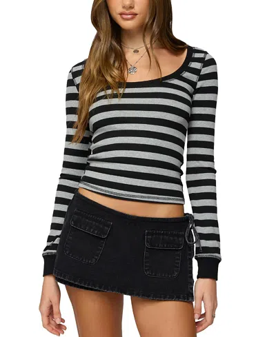 Edikted Rainey Stripe Long Sleeve Shirt In Black