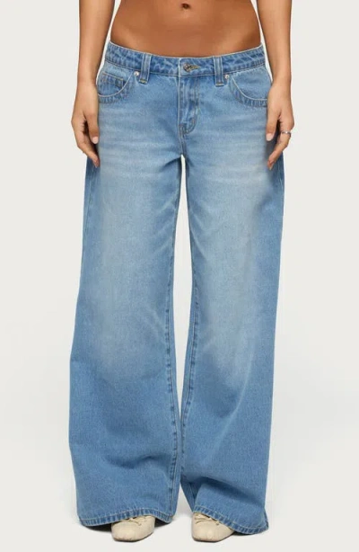 Edikted Raiyne Low Rise Wide Leg Jeans In Blue