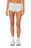 Edikted Randi Ruffle Drawstring Microshorts In Gray-melange