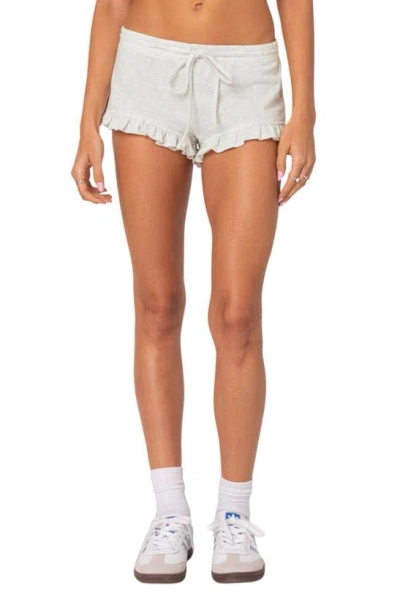 Edikted Randi Ruffle Drawstring Microshorts In Gray-melange