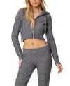 Edikted Ray Cable Knit Hooded Cardigan In Gray Melange