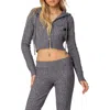 Edikted Ray Cable Stitch Hooded Crop Jacket In Gray-melange