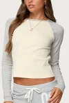 Edikted Raya Contrast Long Sleeve T Shirt In Yellow, Women's At Urban Outfitters In Gray