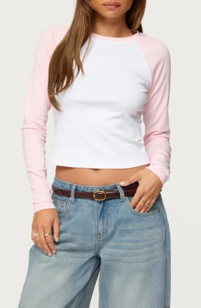 Edikted Raya Raglan Long Sleeve Crop Top In Pink