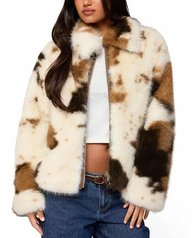 Edikted Rayan Cow Print Jacket In Multi