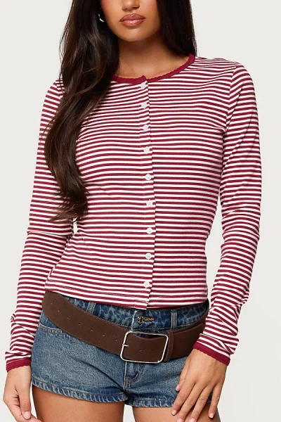Edikted Rayla Striped Button Up Top In Red, Women's At Urban Outfitters