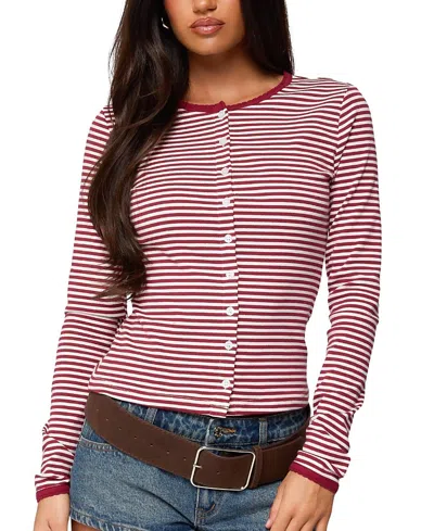 Edikted Rayla Striped Button Up Top In Brown