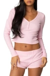 Edikted Rebekah Rib Henley In Light-pink