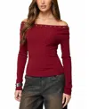 Edikted Rebekka Grommet Off The Shoulder Sweater In Burgundy