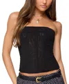 Edikted Reed Sheer Mesh Strapless Top In Black