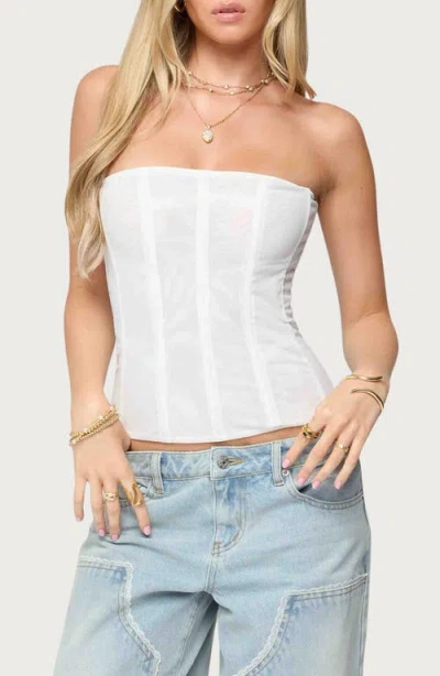 Edikted Reed Sheer Mesh Strapless Top In White