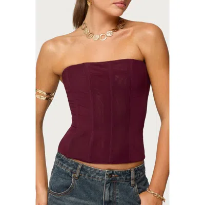Edikted Reed Strapless Mesh Corset Top In Red