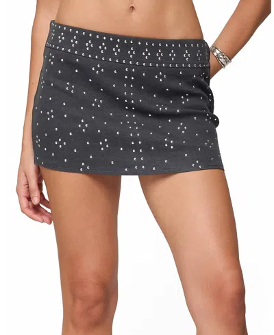 Edikted Reesa Studded Denim Mini Skort In Black