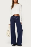 Edikted Reeva Polka Dot Fold Over Pants In Blue