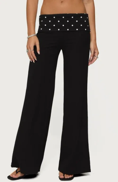 Edikted Reeva Polka Dot Foldover Pants In Black
