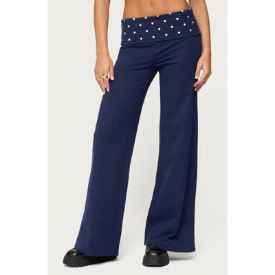 Edikted Reeva Polka Dot Foldover Pants In Blue