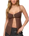 Edikted Reeve Split Front Sheer Mesh Top In Brown