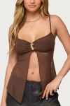 Edikted Reeve Split Front Sheer Mesh Top In Brown