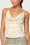 Edikted Reid Sequin Cowl Neck Open Back Halter Top In White