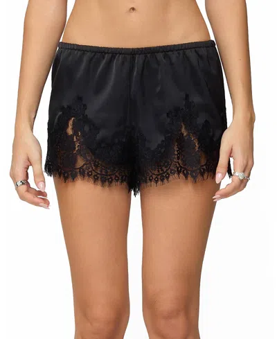 Edikted Reisa Lacey Satin Effect Shorts In Black