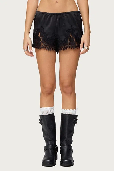 Edikted Reisa Lacey Satin Effect Shorts In Black, Women's At Urban Outfitters