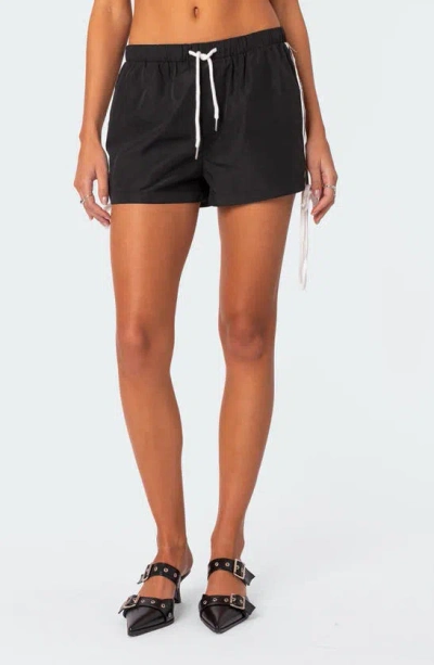 Edikted Remy Ribbon Track Shorts In Black