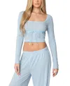 Edikted Ren Pointelle Long Sleeve Crop Top In Light Blue