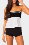 Edikted Rena Rib Peplum Tube Top In Black-and-white