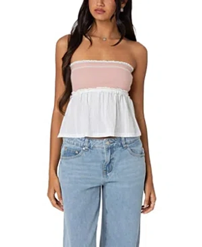 Edikted Rena Ribbed Peplum Tube Top In Pink And White