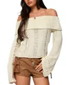 Edikted Distressed Foldover Off The Shoulder Sweater In Neutral