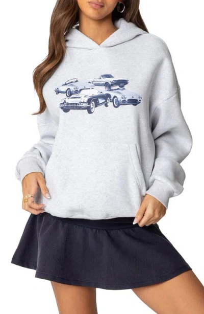 Edikted Retro Rides Graphic Hoodie In Gray-melange